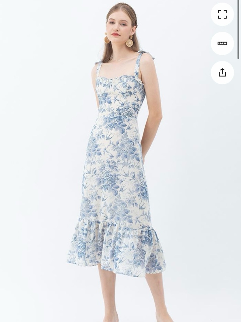 Chicwish Swallow and Rose Print Blue Floral Tie Strap Midi Dress New Medium